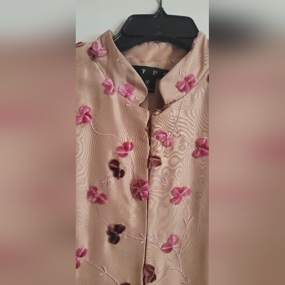 HYPE Vintage Silk Embroidered Dress Coat, Mauve/Wine/Pink, Size Large - Picture 12 of 15